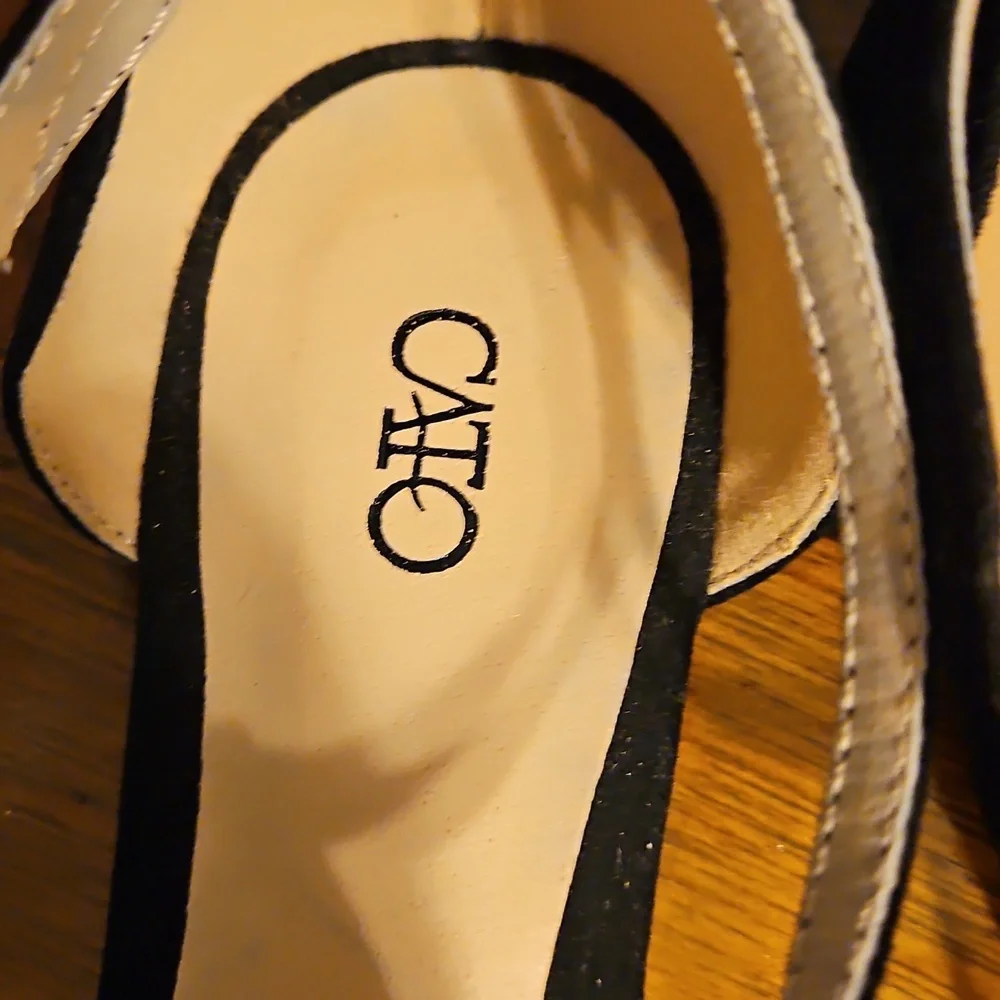 Cato Stappy Sandal w/ Cream Jewel Accents Black side buckle suede heel - Picture 2 of 5